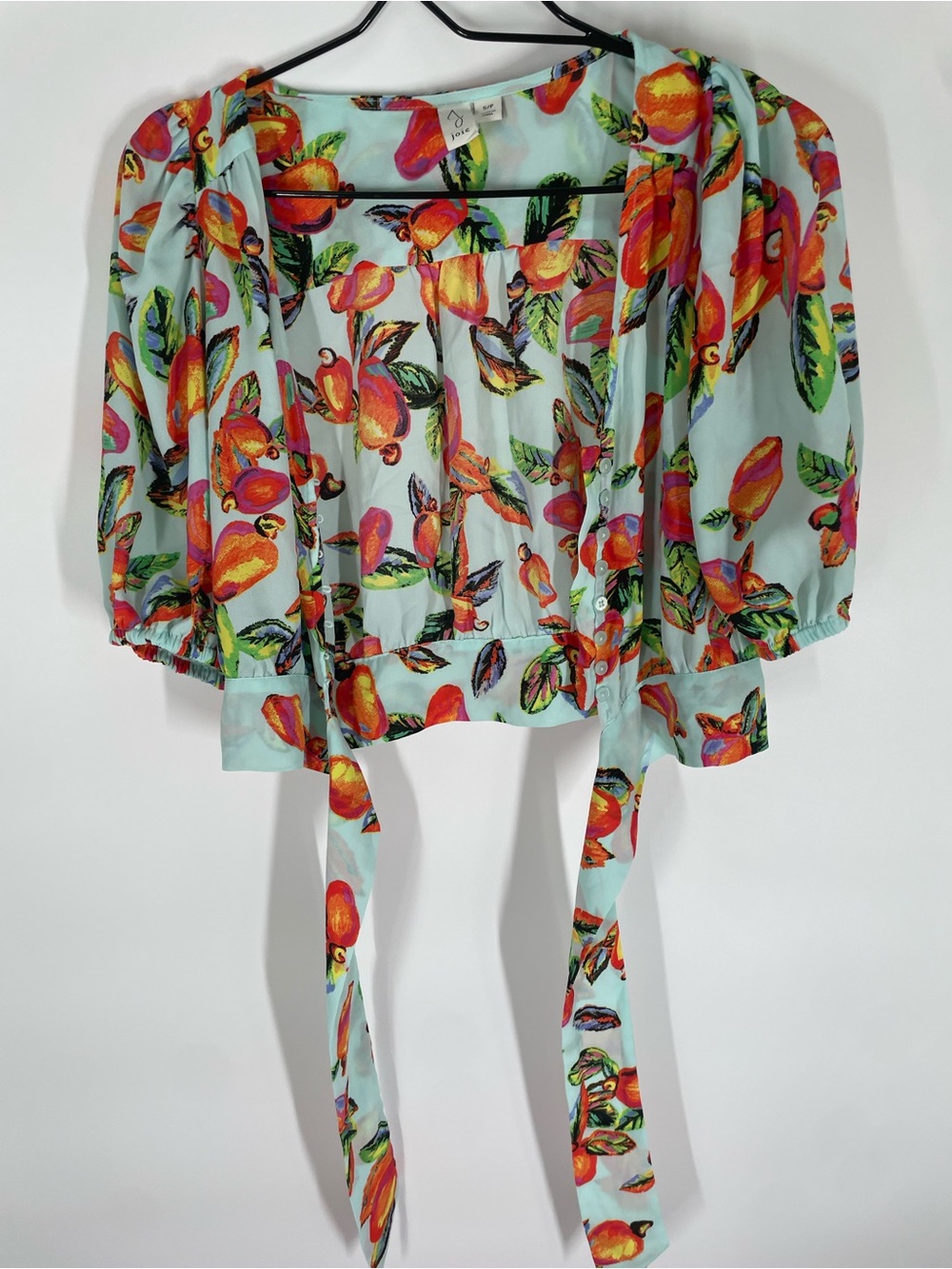 Joie Light Blue Crop Blouse with Orange Fruit Print